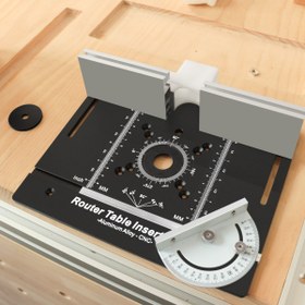 Resim Profesyonel ve DIY Projeler için Ağır Hizmet Tipi Router Masası Ekleme Plakası - MM/İnç Ölçeği, 360° Açı Ölçümleri, Hassas Kaydırma Braketleri, Ahşap İşleme Tezgahları ile Uyumlu - CNC İşlenmiş Alüminyum Alaşımlı Yapı (23.88x20.07x0.51 cm), Anodize Kaplama, Dayanıklı İşleme, Açılı Ölçüm Kılavuzu 