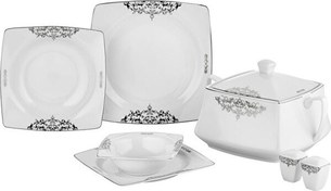 Resim Taç Real Bone Noris 60 Parça Yemek Takımı Platin - TAC-2261 