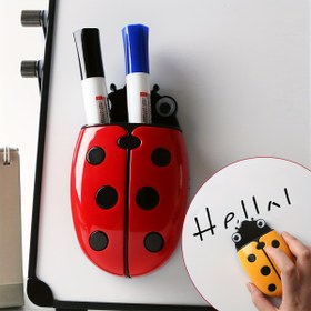 Resim Uğur Böceği Manyetik Kalem Tutucu & Silgi - Çift Kullanımlı Beyaz Tahta Aksesuarı, Ev ve Ofis Dekoru için Karikatür Plastik Saklama Kutusu, Kırmızı Siyah Noktalarla, PP Malzeme, Taşınabilir Tasarım, Mükemmel Noel Hediyesi 
