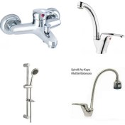 Resim ARÇE Mix Spiralli Evye + Banyo + Lavabo Bataryası Ve Sürgülü Duş Takımı 