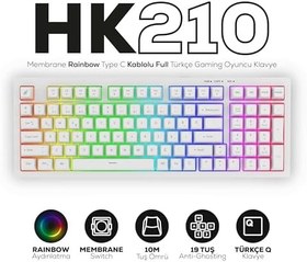 Resim HK210 Membrane Rainbow Type C Kablolu Full Türkçe Gaming Klavye (Beyaz) 