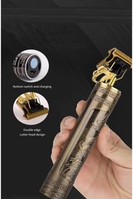 Resim ZhlTools Metal Gövdeli Şarjlı T-Bıçak Saç Ense Sakal Tıraş Makinesi Ejder Baskılı 