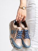 Resim CANİLH Hakiki Deri Yumuşak Tabanlı Kadın Vizon Mavi Sneaker Günlük Spor Ayakkabı 