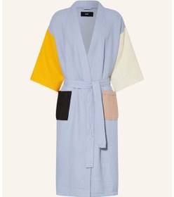 Resim Unisex Kimono, Renk Bloklu, Şal Yakalı, %60 Pamuk, 125 Cm Uzunluk Açık Mavi 