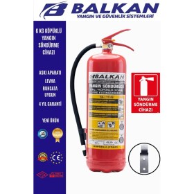Resim BALKAN YANGIN VE GÜVENLİK SİSTEMLERİ 6 kg Ruhsata Uygun 4 Yıl Köpüklü Yangın Tüpü (Levha+Askı) 