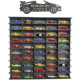 Resim 50 Araçlık Eskitme Siyah Ahşap Hobi Araba Rafı Kişiye Özel İsiml 