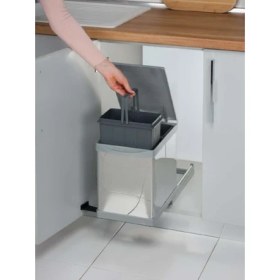 Resim Pelikan Toty 21705 Paslanmaz Gövdeli Çift Bölmeli Dolap Içi Raylı Çöp Kovası 7.5+7.5 Lt 