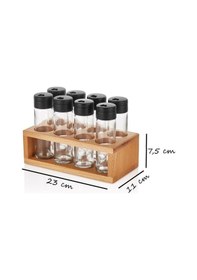 Resim Lima 8li Baharatlık Seti Ahşap Stantlı Baharatlık Siyah Kapaklı 