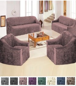 Resim StarMall Kadife 3+3+1+1 Lastikli Kanepe Örtü Koltuk Örtüsü Pembe 