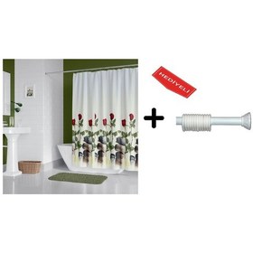 Resim Banyo Duş Perdesi 12005 120x200 Perde Borusu Askı Aparatı 90x130 Hediyeli Çok Renkli 