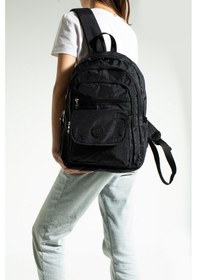 Resim Nemo Bags Siyah Unisex Okul Çantası, Crinkle Su Geçirmez Kumaş, Laptop Seyahat Sırt Çantası, 24 Lt, 40x30cm Siyah 