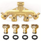 Resim 1 Set, AB standardı 4 yönlü Hortum Bölücü (Katı Pirinç) & Hızlı Bağlantı (Pirinç), Ayarlanabilir Kontrol Valfi Su Dört Bölüme Ayırma, 3/4" Dişli Bağlantı, Bahçe & Çim & Araba Yıkama Malzemeleri 