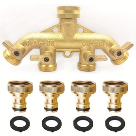 Resim 1 Set, AB standardı 4 yönlü Hortum Bölücü (Katı Pirinç) & Hızlı Bağlantı (Pirinç), Ayarlanabilir Kontrol Valfi Su Dört Bölüme Ayırma, 3/4" Dişli Bağlantı, Bahçe & Çim & Araba Yıkama Malzemeleri 