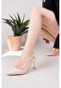 Resim Aymood Ten Cilt Yandan Gold Tokalı Günlük Şık Stiletto Bej 