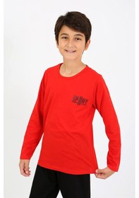 Resim Akbeniz Erkek Çocuk Uzun Kol Penye Pijama Takım 20437 Kırmızı 