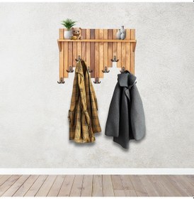 Resim Ahşap Duvar Ve Kapı Askısı Elbise Askılık Raflı Piyano Model 9 Askılı 50x69x9 Cm Meşe 