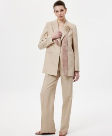 Resim Fularlı Blazer Ceket - 38 / Bej 
