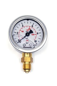 Resim Pakkens 0-10 Bar 50 mm Alttan Bağlantılı Gliserinli Manometre G 1/4 inç 