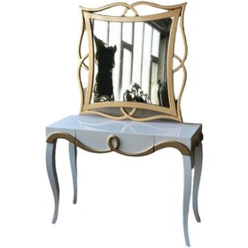 Resim Dresuar Tombul Ayak Model Kayın Torna Mdf Çekmece Tabla Parlak Gold Beyaz Uyumu Şekil Gold Ayna Beyaz 