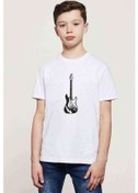 Resim Beyaz Ve Siyah Elektro Gitar Müzik Baskılı Unisex Çocuk Beyaz T- 