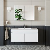 Resim banos Roomart Al3 Ayaksız 2 Kapaklı Lavabolu Beyaz Mdf 100 Cm Banyo Dolabı Aynalı Üst Dolabı 