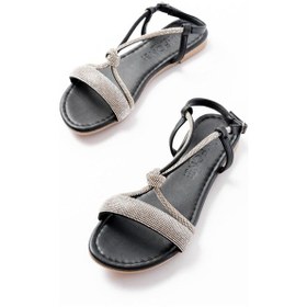 Resim 152-1104 Siyah Gümüş Taşlı Günlük Kadın Sandalet Siyah 