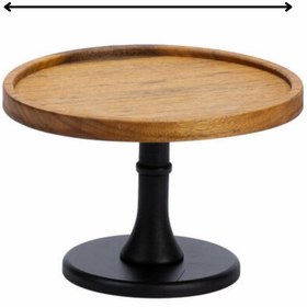 Resim WISEM Doğal Akasya Ahşap Yuvarlak Ayaklı Sunum Standı Pasta Kek Standı 