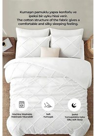 Resim Evlen Home Pamuklu Aimar Yatak Örtüsü Takımı Çift Kişilik Günlük Boho 3 Parça Elyaf Dolgulu Beyaz Beyaz 