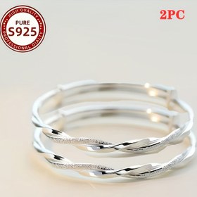 Resim 925 Ayar Gümüş 2 Parça Ayarlanabilir Möbius Bilezik, Plaj Tatili ve Günlük Kıyafetler İçin Mükemmel | Şık Minimalist Açık Tasarım Dayanıklı El Takısı - Kadınlar İçin İdeal Hediye 