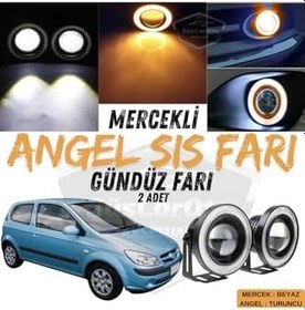 Resim Hyundai Getz 2002-2011 Uyumlu Mercekli Angel Sis Farı Metal 76 Mm Turuncu Halkalı Gündüz Farı 2 Adet 
