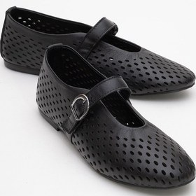 Resim Luvi Shoes Arian Siyah Cilt Hakiki Deri Delikli Kadın Babet Ayakkabı Siyah Cilt 