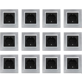 Resim Ovivo Quantum Gümüş Topraklı Priz 12'li Paket Çerçeve Dahil 