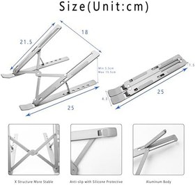 Resim AiTodos Taşınabilir Dizüstü Bilgisayar Standı, Alüminyum Alaşımlı Dizüstü Bilgisayar Sehpası, Taşıması Kolay, Havalandırmalı ve Isı Dağıtılmış, Kaymaz Kauçuk, 6 Kademeli Ayarlanabilir Katlanabilir 