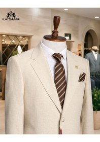 Resim İlayda Emir İtalyan Kesim Blazer Erkek Süet Ceket Krem 