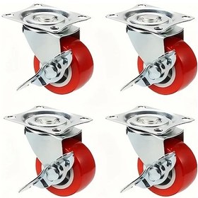 Resim Dashanshop 4 Adet 1.0 Inç Pvc Universal Frenli Tekerlek Siyah Kırmızı 360 Derece Döner 