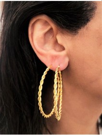 Resim GOLD KAPLAMA KALIN BURGU MODEL 50 MM HALKA KÜPE-00HK89 Çok Renkli 