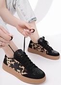 Resim Muggo Bonnie Kadın Kalın Taban Taşlı Leopar Desenli Bağcıklı Günlük Sneaker Spor Ayakkabı 
