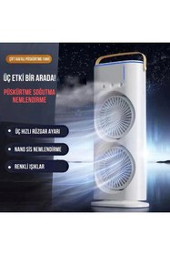 Resim Everest Grup Işıklı Sessiz Klima Sulu Fan Çift Pervana Elektrikli Vantilatör Soğutucu Fan Sprey Klima 