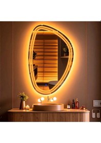 Resim Elan Asym Amber Led'li Kumlamalı Lavabo & Banyo Aynası Dokunmatik Sensörlü 80 X 50 Cm Turuncu 