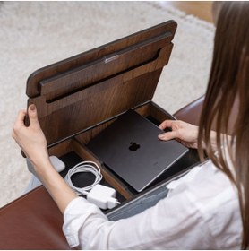 Resim Vigo Wood Minderli Eğim Ayarlanabilir 13" Ve 15.6" Laptop Sehpası Taşınabilir Telefon Bölmeli Masa-LS031 