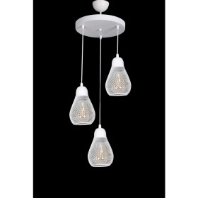 Resim Küçük Rustik Modern Tasarım Beyaz Renk - Cafe - Salon - Yatak Odası - Çocuk Odası 3 Lü Avize 