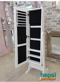 Resim Ayna Denizi Klasik Model Beyaz Renk Ayaklı Boy Aynalı Takı Dolabı 