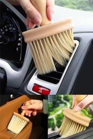 Resim omilife Araba İçin Ahşap Saplı Yumuşak Kıl Fırça Detaylı Toz Alma Temizleme Fırçası 