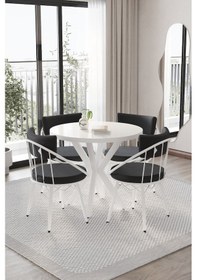 Resim İcon Mutfak Masası Takımı Yemek Masası Takımı 4 Kişilk Mutfak Masası Takımı Yuvarlak Masa Beyaz 