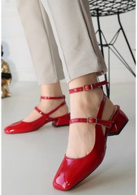 Resim Karmi Kırmızı Rugan Topuklu Kemerli Ayakkabı Koyu Kırmızı 