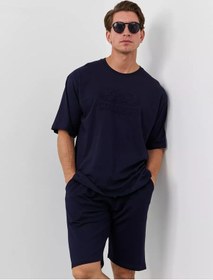 Resim Siti Teks Oversize Tişörtlü Ve Şortlu Spor Eşofman Takımı 237129002 Mavi 