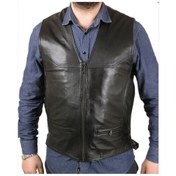 Resim Hakiki Deri Siyah Calvin Fermuarlı Erkek Deri Yelek Siyah 