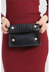Resim Lovelystore Kroko Desenli 3 Gözlü Günlük Kadın Mini El & Omuz Çantası 24x12 Siyah 