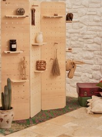 Resim ESLENTA Huş Ağacı 3 Kanatlı Katlanabilir Çok Amaçlı Ahşap Paravan 