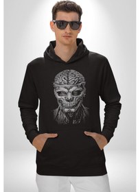 Resim İnsan Beyni Korku Sineması Kadın Erkek Siyah Kapüşonlu Sweatshirt Hoodie Siyah 